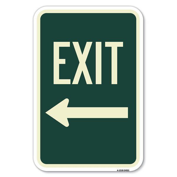 Exit with Left Arrow Heavy-Gauge Aluminum Sign, 12" H, 18" L, A-1218-24521